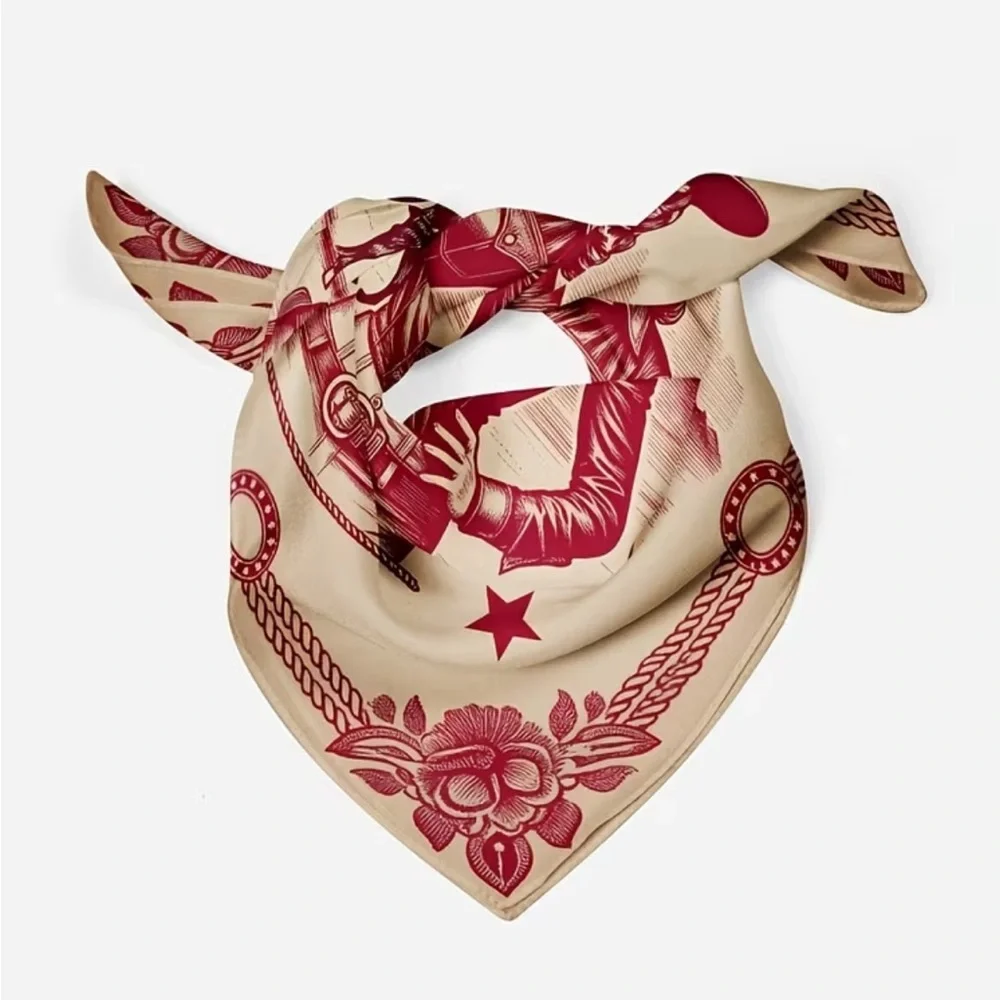 Western Cowgirl Bandana Scarf Red Vintage Style 35”